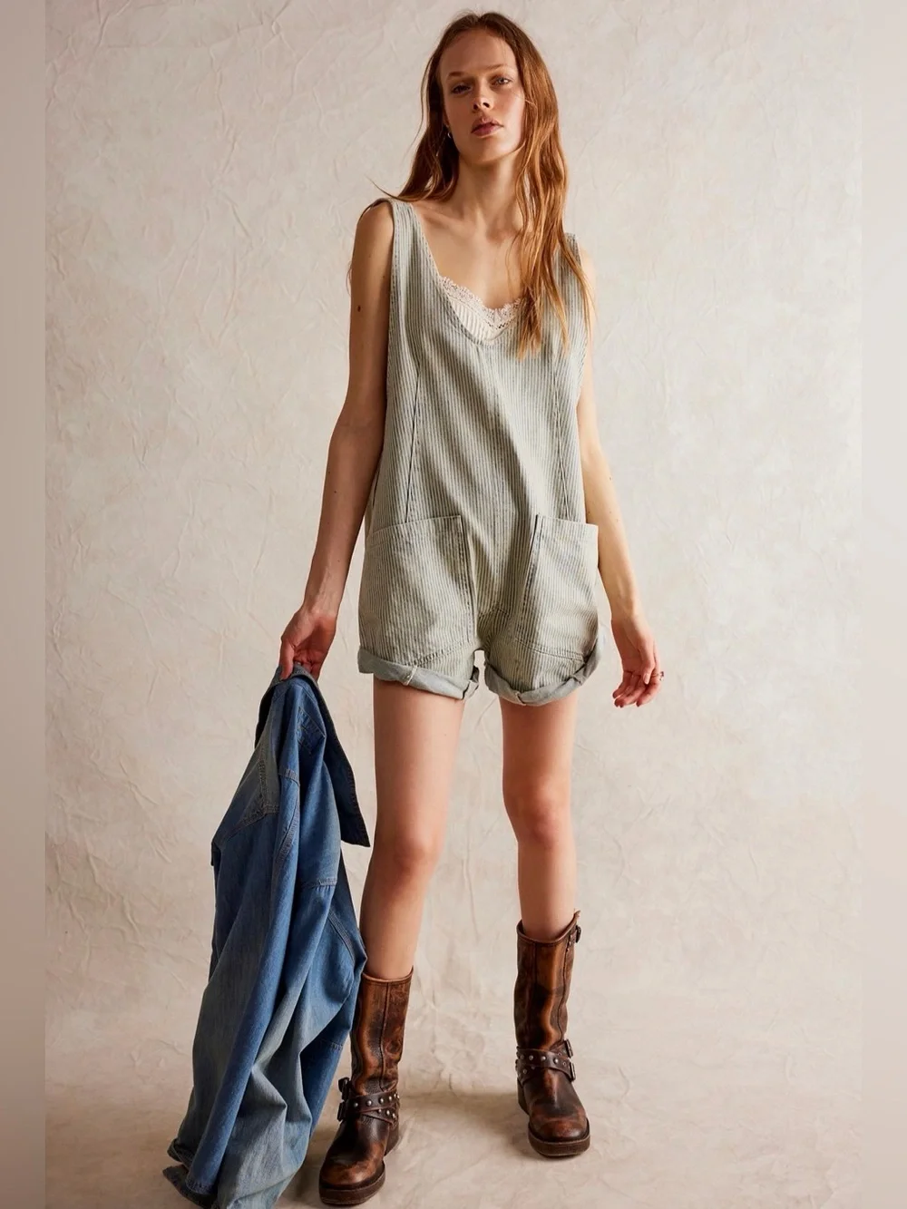 Free People High Roller Railroad Shortall in Pillow Talk Stripe